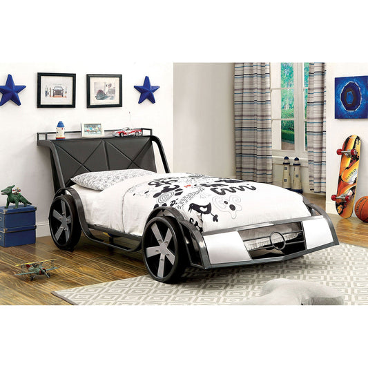 GT RACER Silver/Gun Metal Twin Bed - ATL FURNITURE