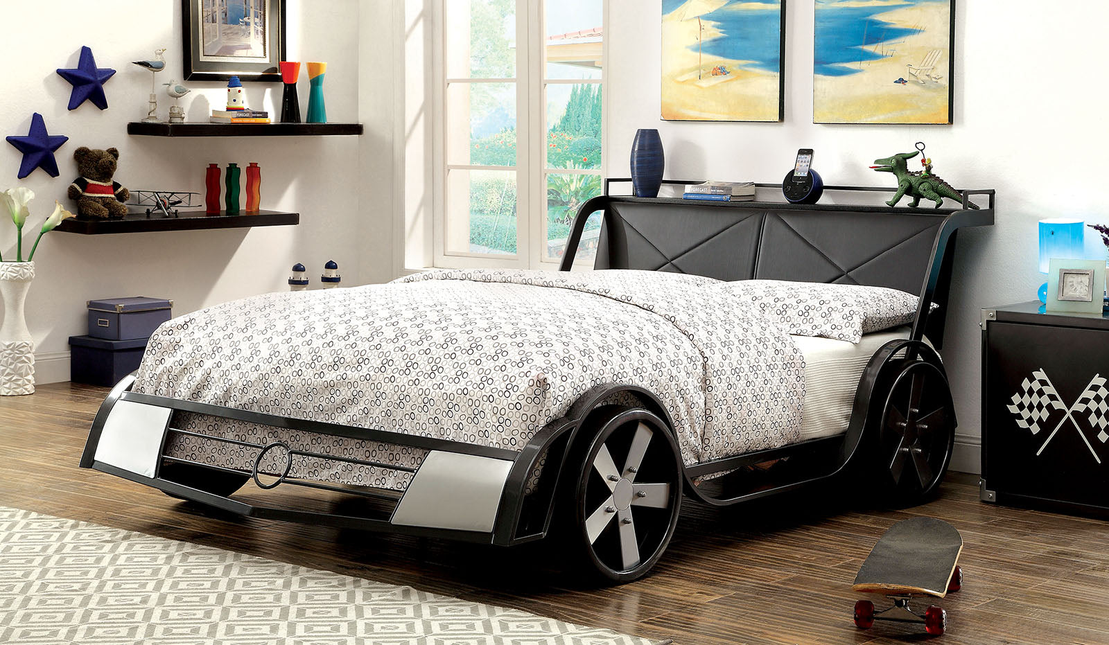 GT RACER Silver, Gun Metal Full Bed - ATL FURNITURE