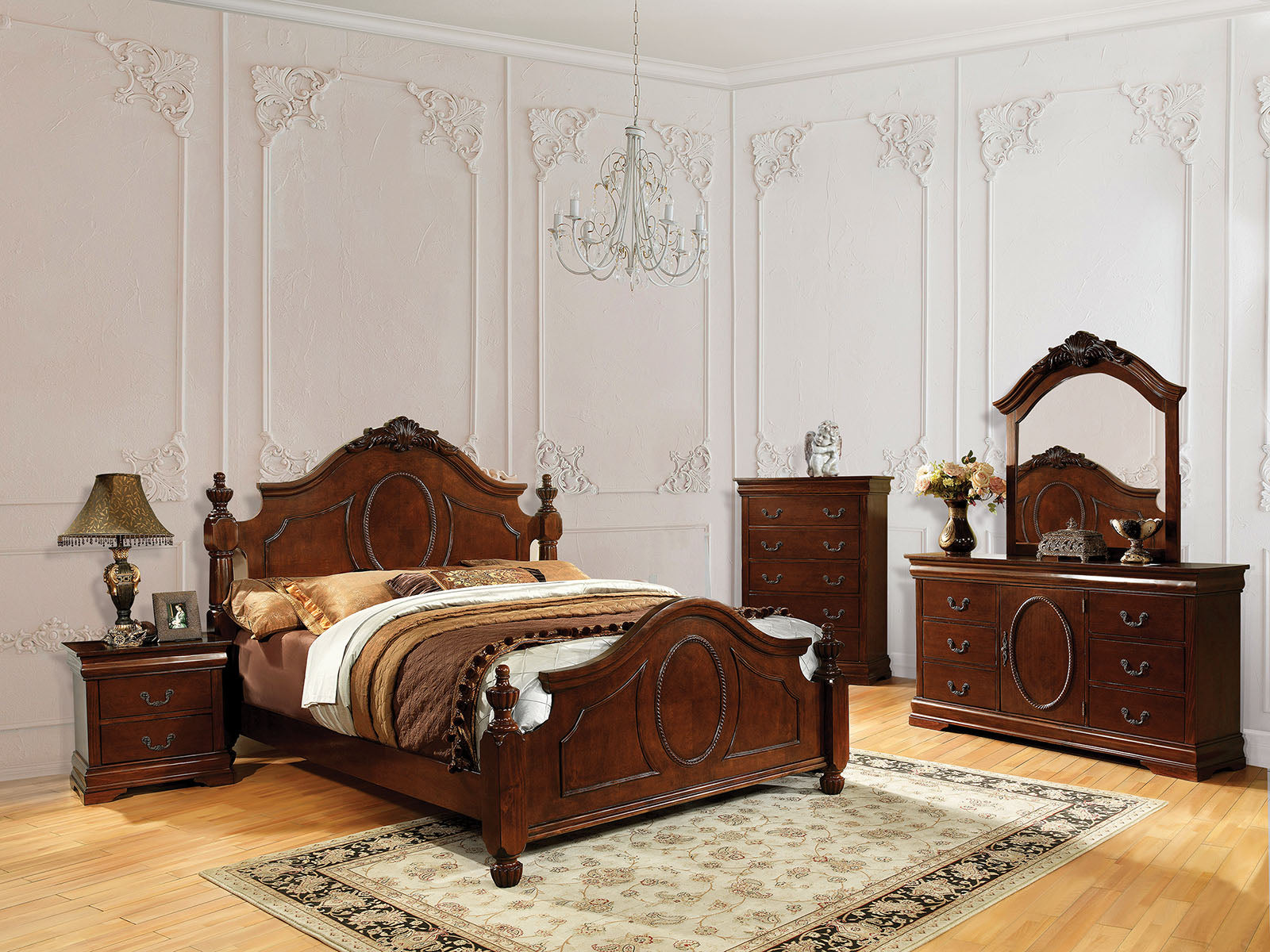 Velda II Brown Cherry 4 Pc. Queen Bedroom Set - ATL FURNITURE