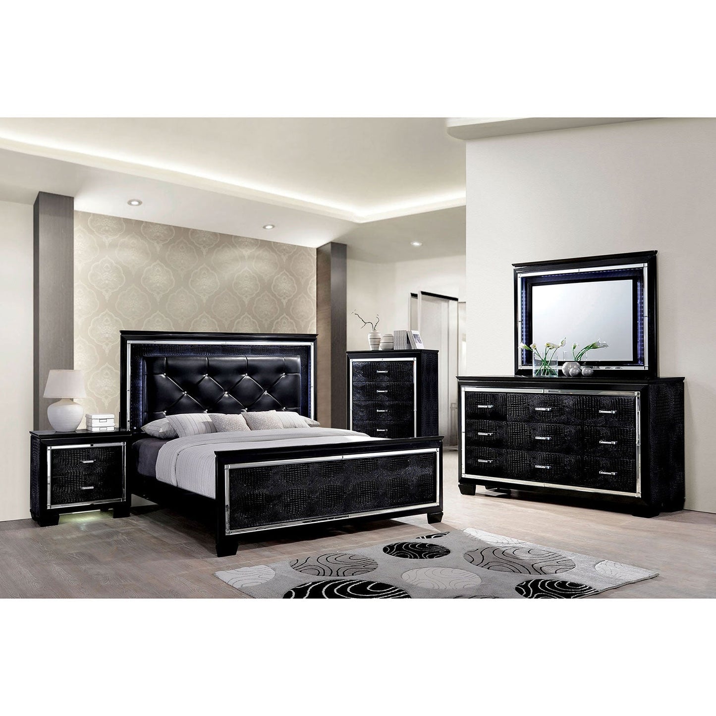 BELLANOVA Black 5 Pc. Queen Bedroom Set w/ Chest - ATL FURNITURE