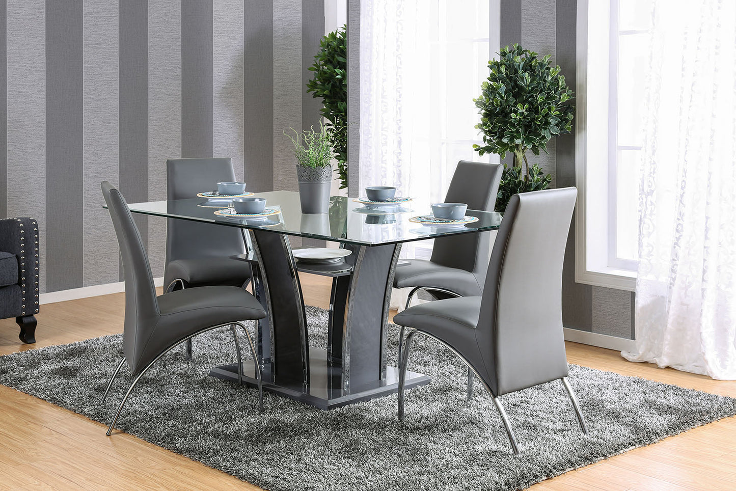 Glenview I Gray/Chrome Dining Table - ATL FURNITURE