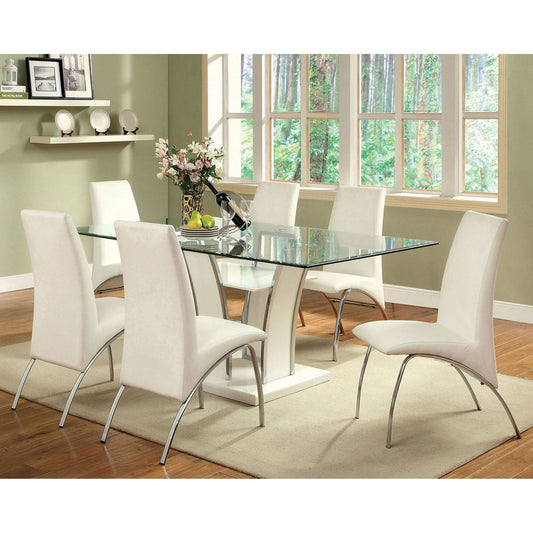 Glenview White/Chrome 7 Pc. Dining Table Set - ATL FURNITURE