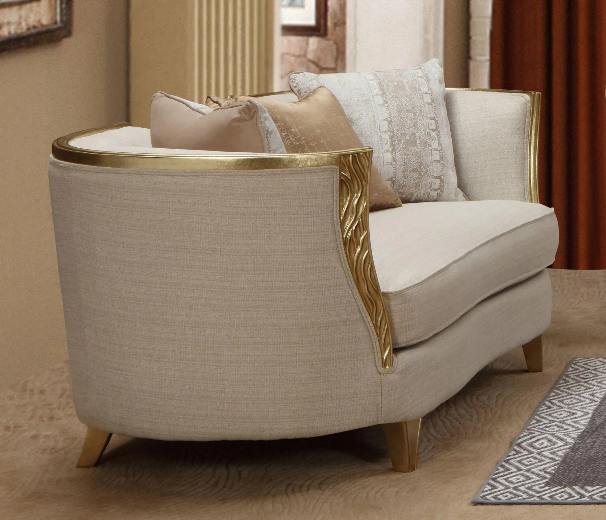 Cora Modern Sofa and Loveseat in Antique Gold Wood Finish by Cosmos Furniture - ATL FURNITURE