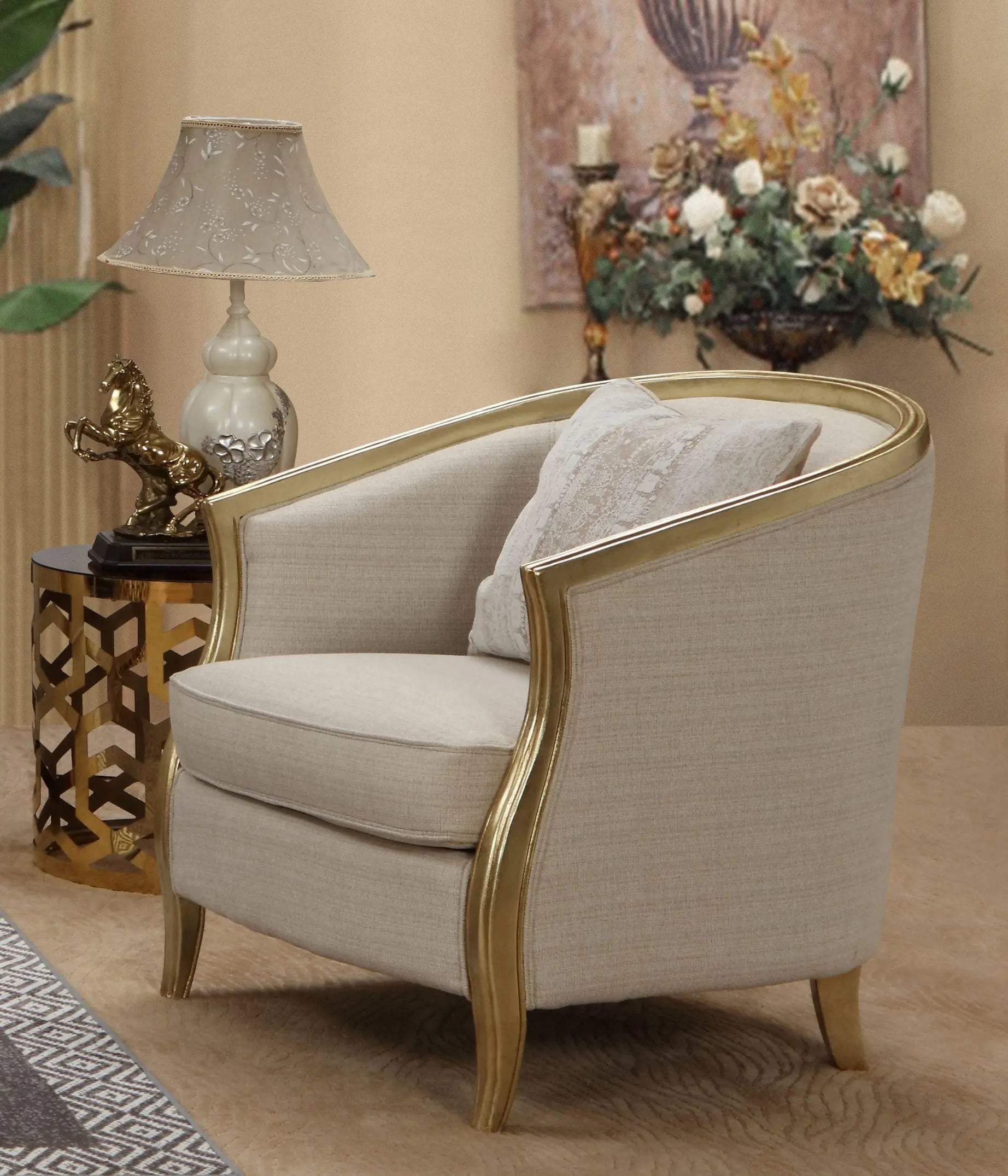 Cora Modern Sofa and Loveseat in Antique Gold Wood Finish by Cosmos Furniture - ATL FURNITURE