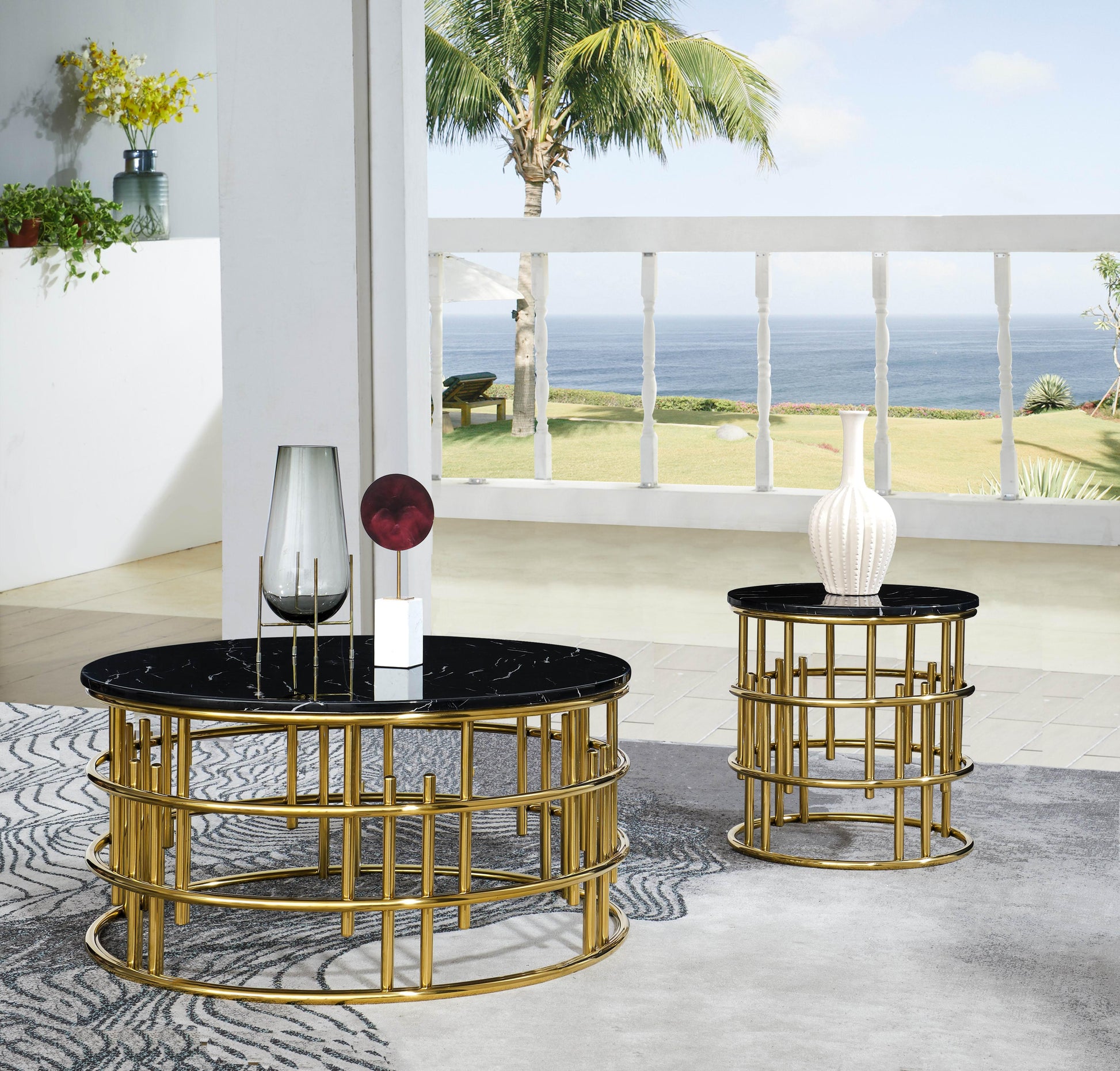 Talia Modern Style Marble End Table with Metal Base - ATL FURNITURE