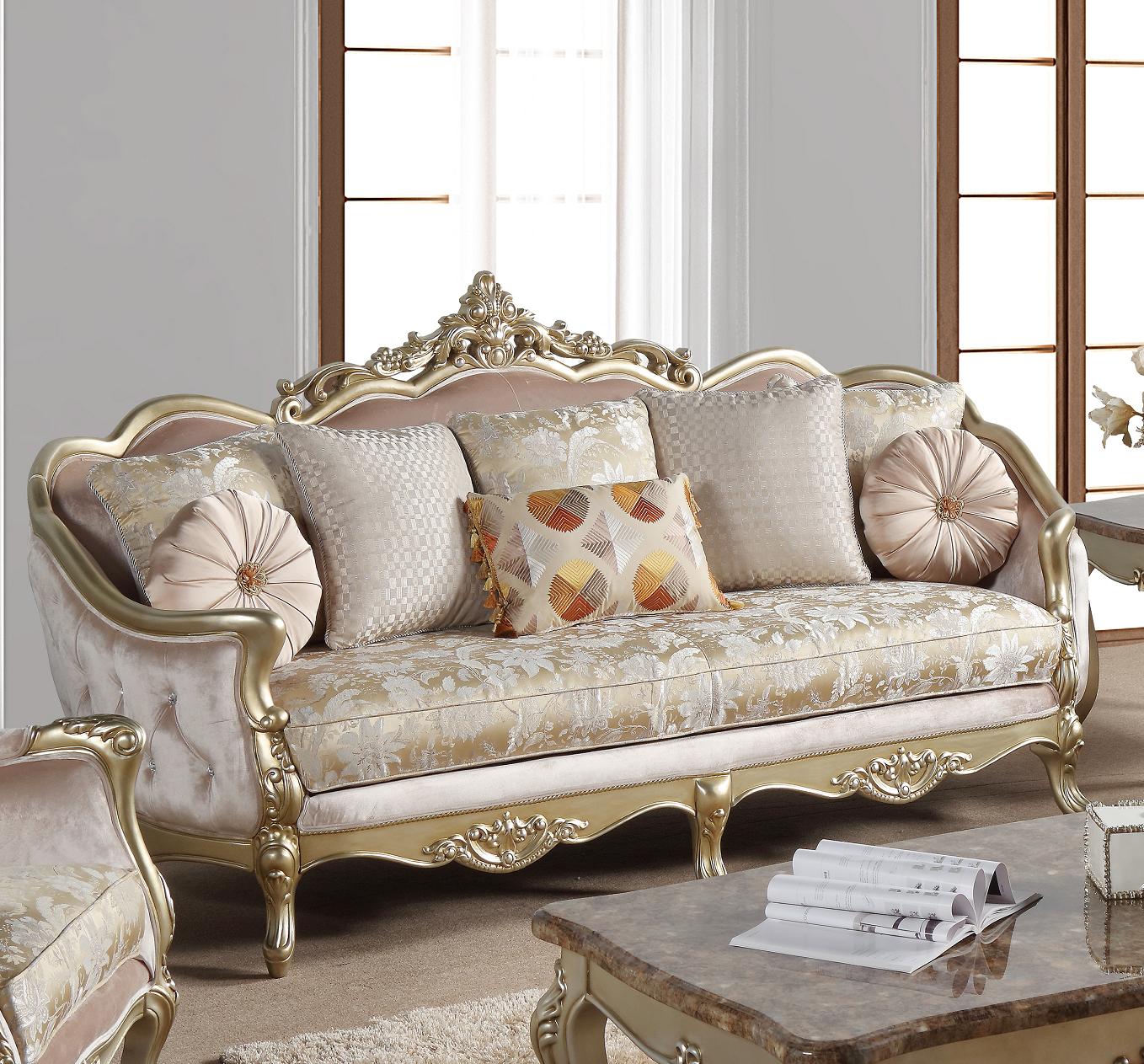 Diana Traditional Style Sofa in Champagne finish Wood - ATL FURNITURE