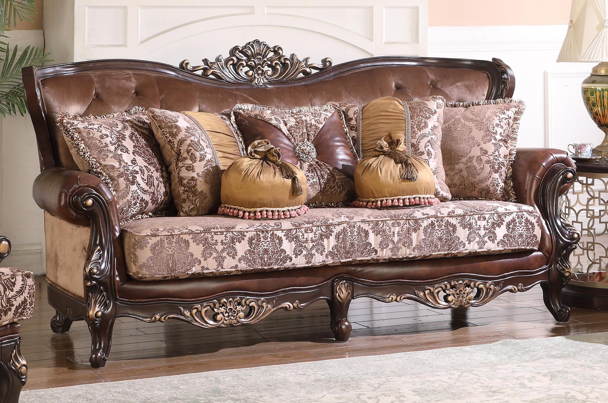 Phoenix Transitional Style Sofa in Cherry finish Wood - ATL FURNITURE