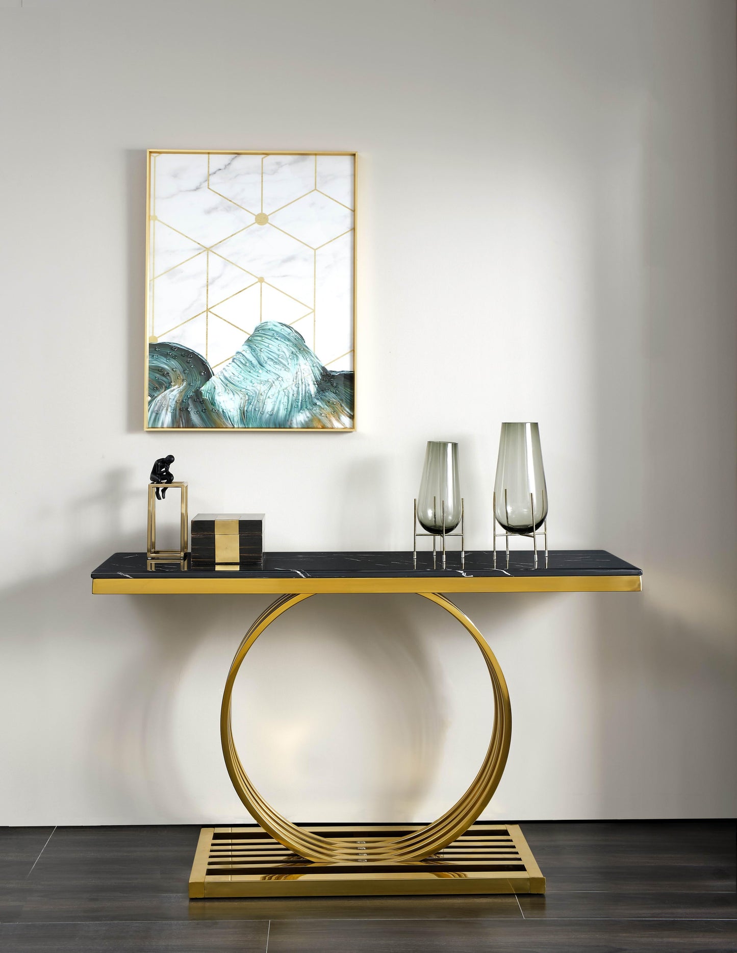 Arlene Modern Style Marble Console Table with Metal Base - ATL FURNITURE