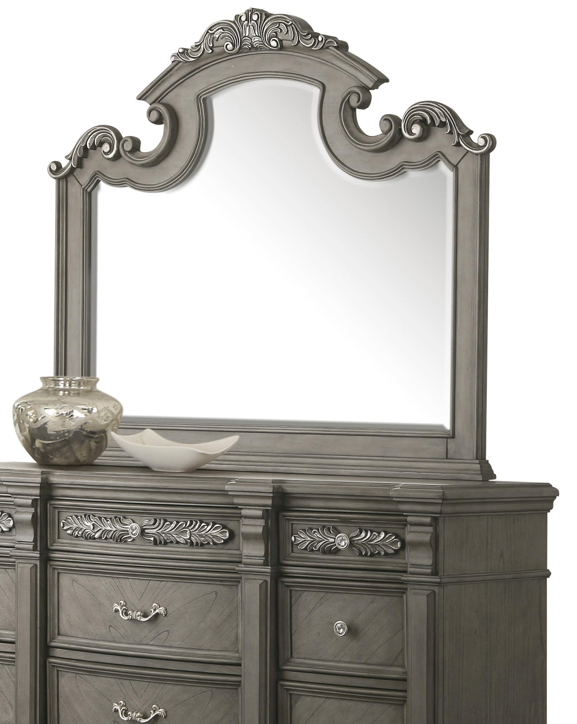 Silvy Transitional Style Mirror in Gray finish Wood - ATL FURNITURE