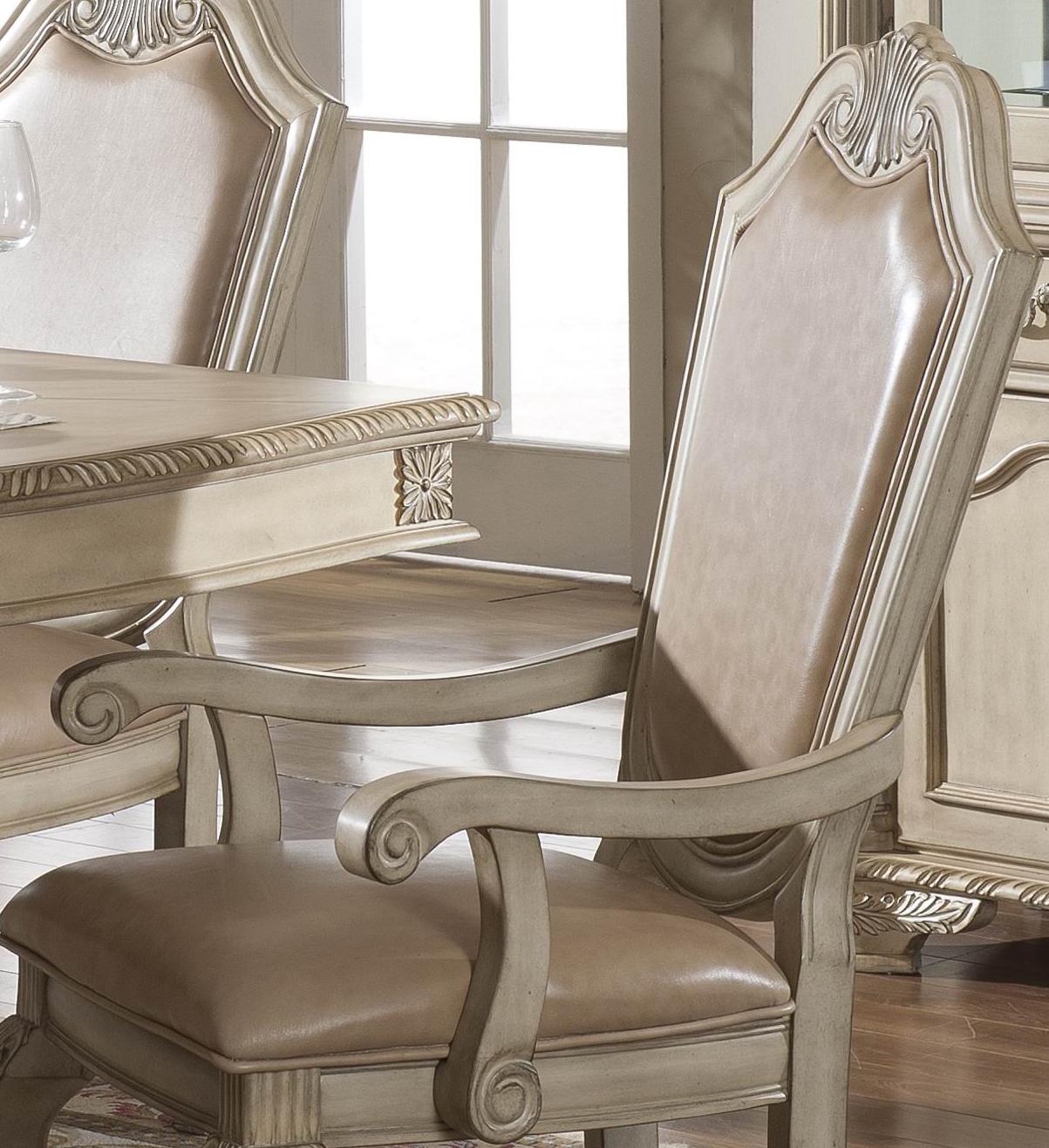 Veronica Antique White Traditional Style Dining Arm Chair in Champagne finish Wood - ATL FURNITURE