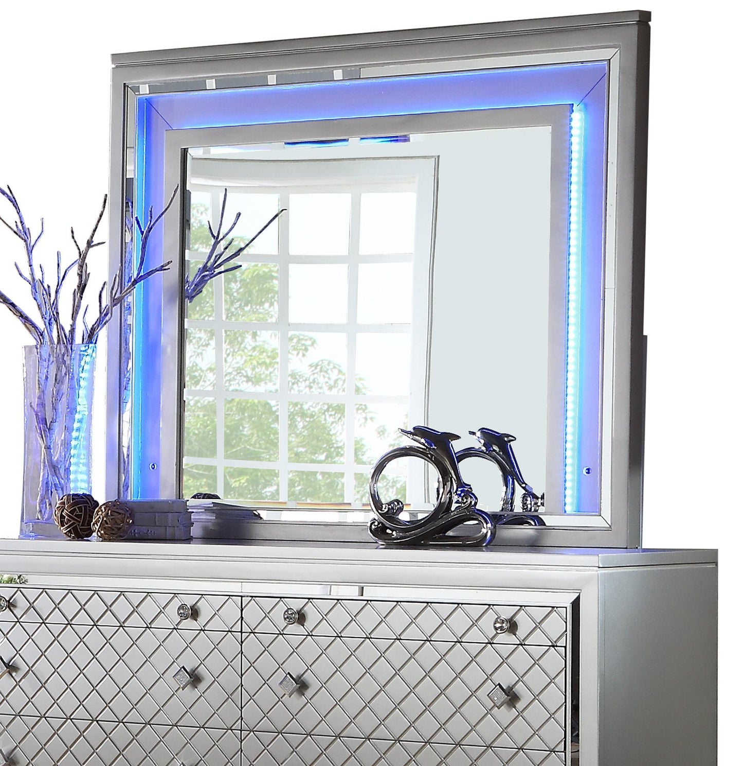 Shiney Contemporary Style Mirror in Silver finish Wood - ATL FURNITURE