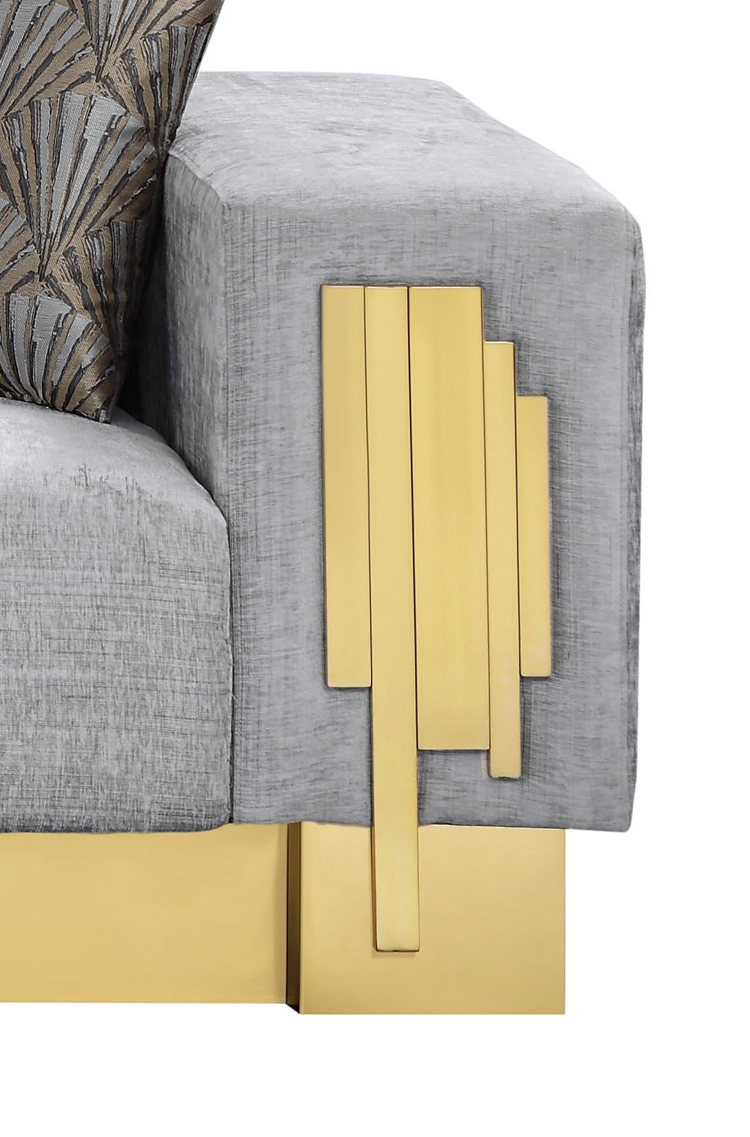 Megan Modern Style Gray Sofa with Gold Finish - ATL FURNITURE