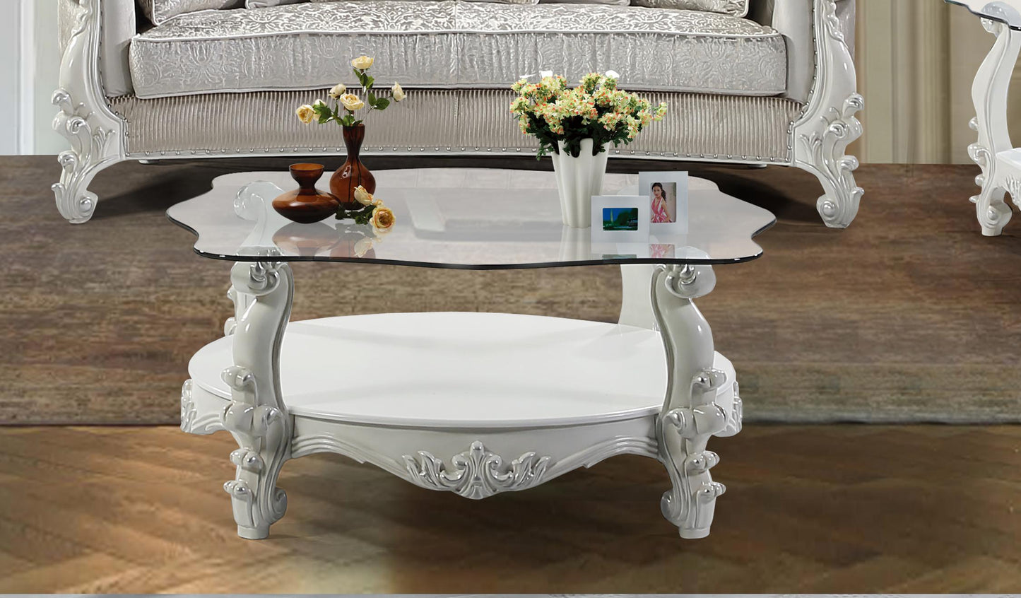 Juliana Traditional Style Coffee Table in Pearl White finish Wood - ATL FURNITURE