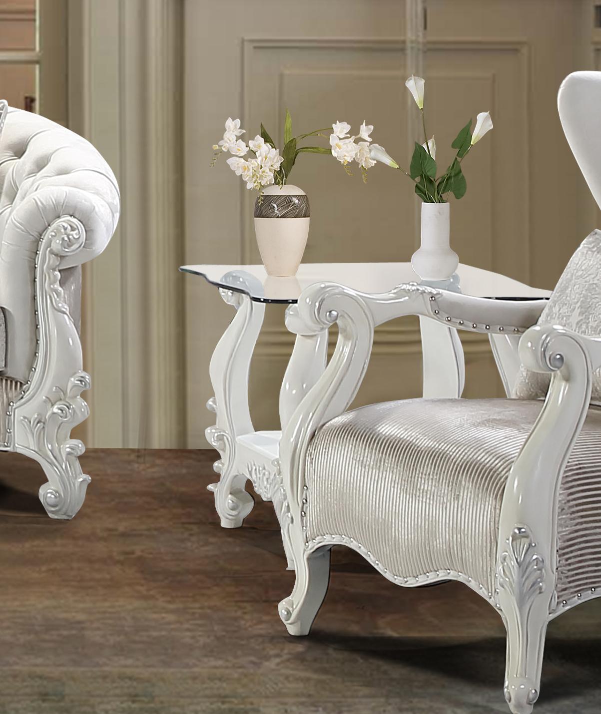 Juliana Traditional Style End Table in Pearl White finish Wood - ATL FURNITURE