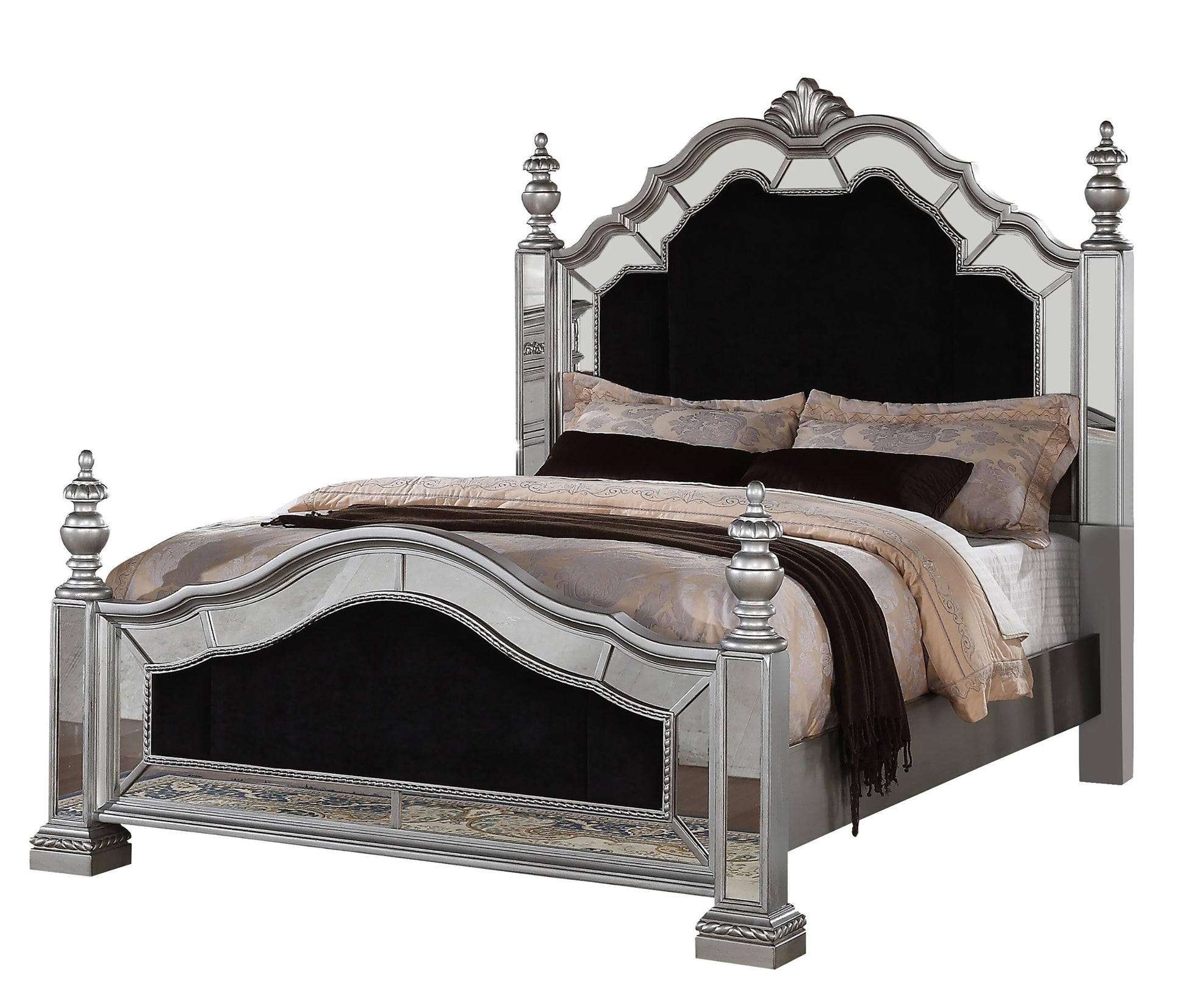 Pamela Transitional Style King Bed in Silver finish Wood - ATL FURNITURE