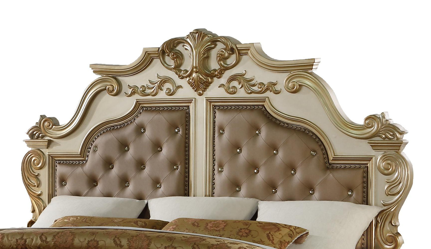 Miranda Transitional Style King Bed in Gold finish Wood - ATL FURNITURE