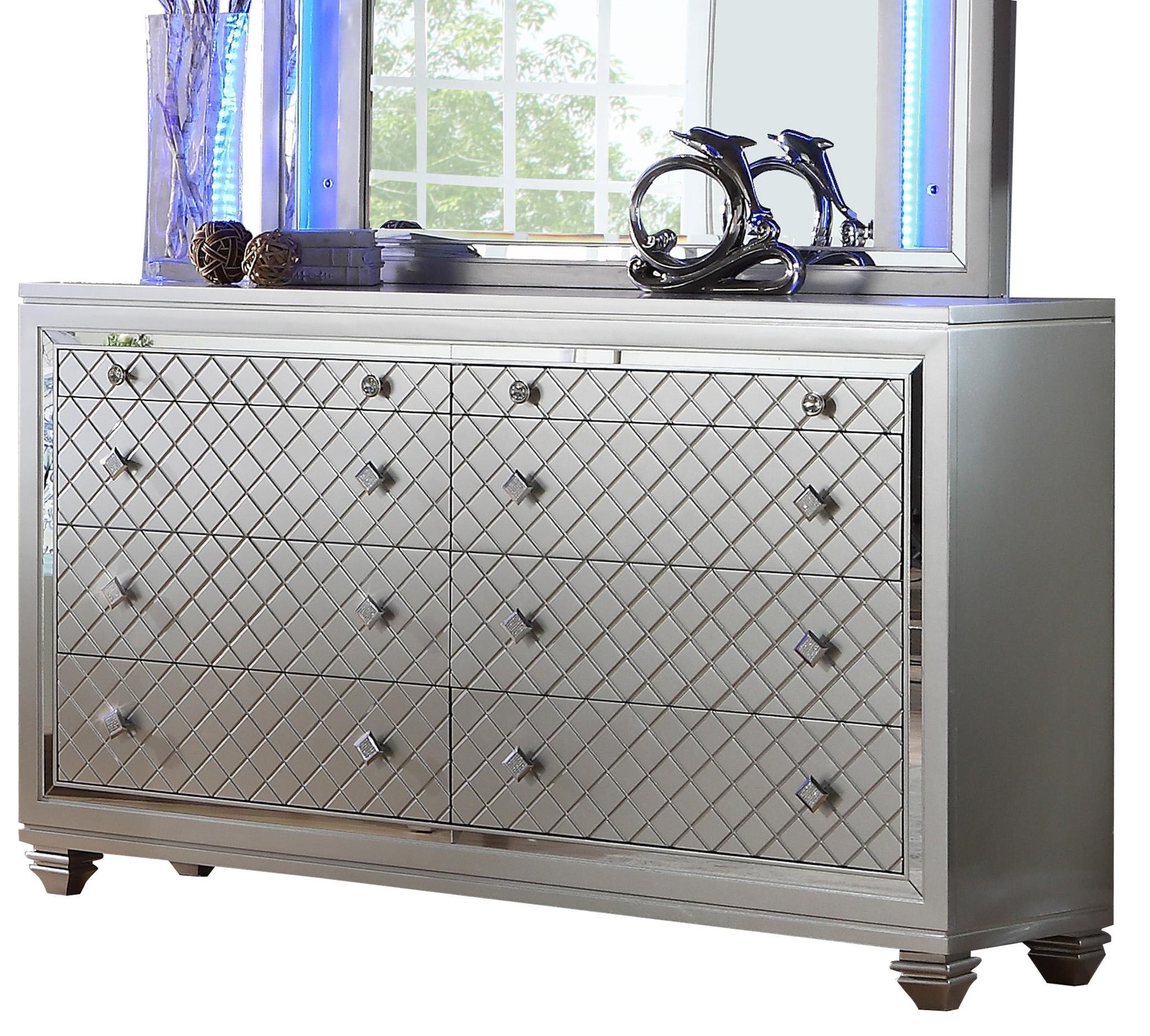 Shiney Contemporary Style Dresser in Silver finish Wood - ATL FURNITURE