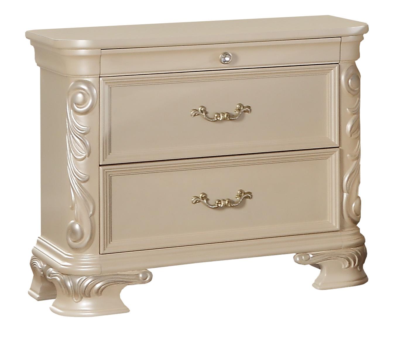 Victoria Traditional Style Nightstand in Off-White finish Wood - ATL FURNITURE