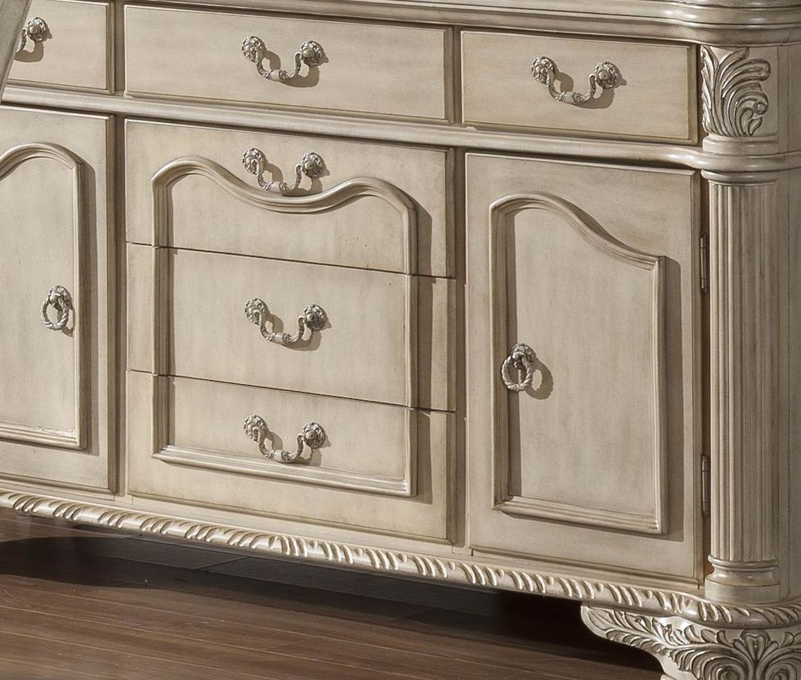 Veronica Antique White Traditional Style Dining Buffet in Champagne finish Wood - ATL FURNITURE