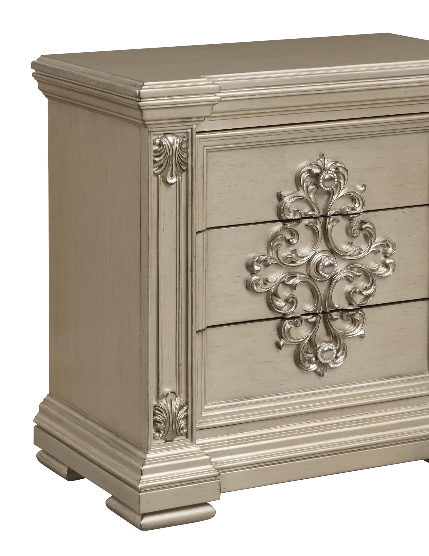 Alicia Transitional Style Nightstand in Beige finish Wood - ATL FURNITURE