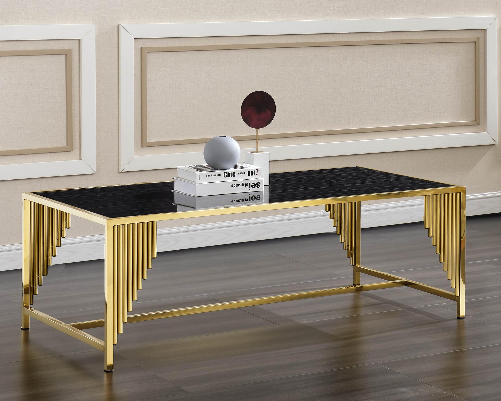 Belva Modern Style Marble Coffee Table with Metal Base - ATL FURNITURE