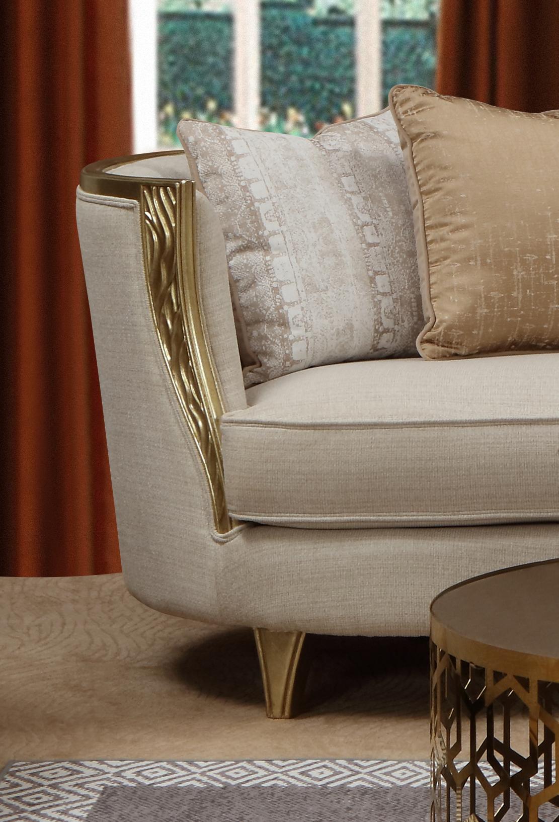 Cora Modern Style Beige Loveseat in Gold finish - ATL FURNITURE