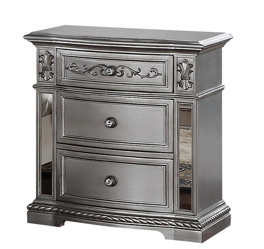 Pamela Transitional Style Nightstand in Silver finish Wood - ATL FURNITURE