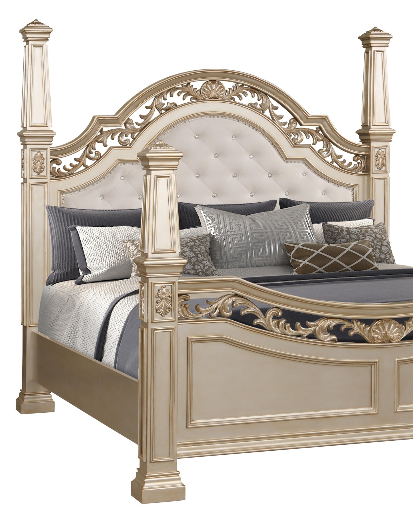 Valentina Traditional Style King Bed in Gold finish Wood - ATL FURNITURE