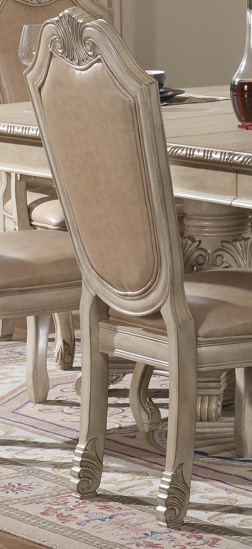 Veronica Antique White Traditional Style Dining Side Chair in Champagne finish Wood - ATL FURNITURE