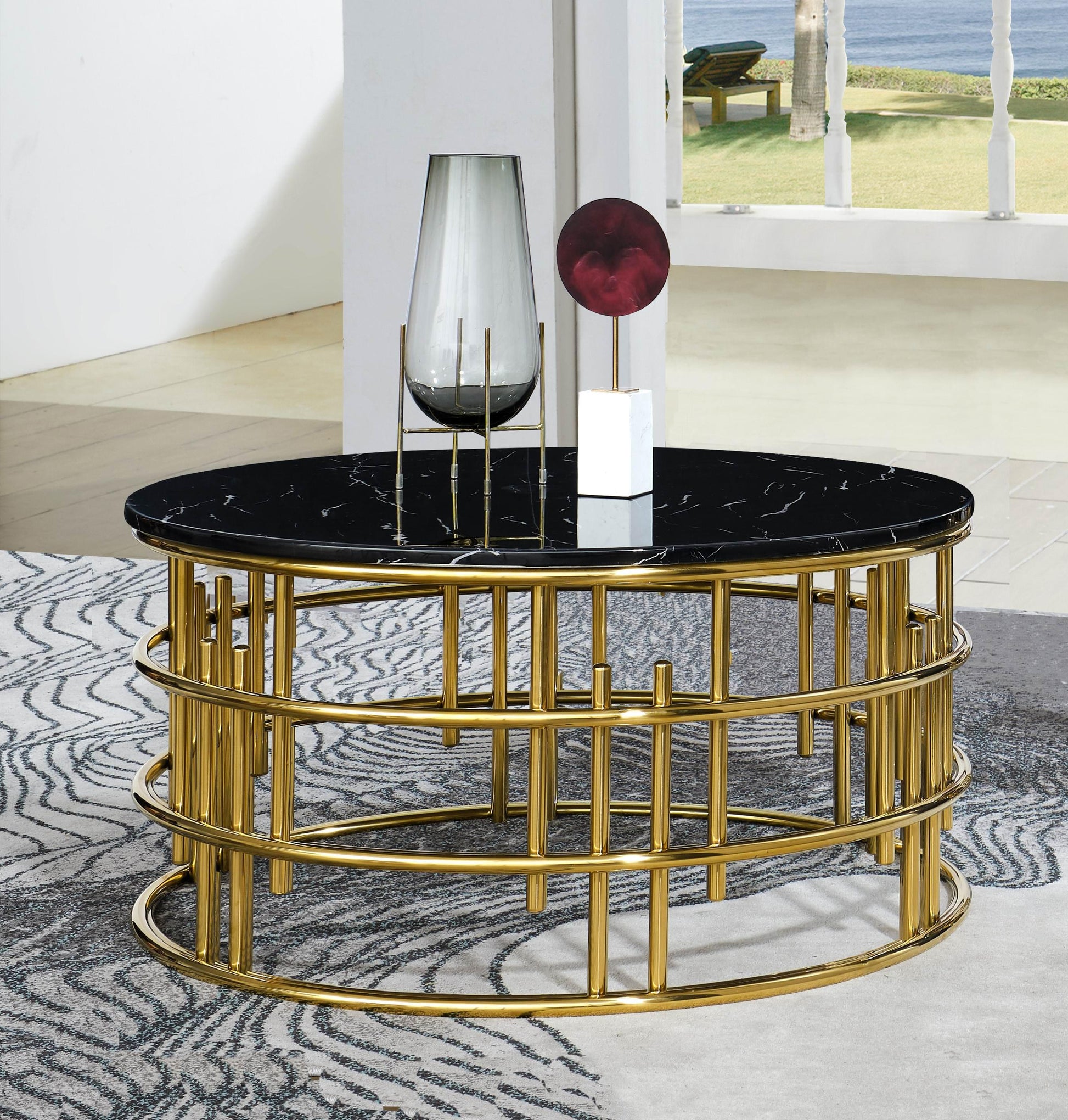 Carissa Modern Style Marble Coffee Table with Metal Base - ATL FURNITURE