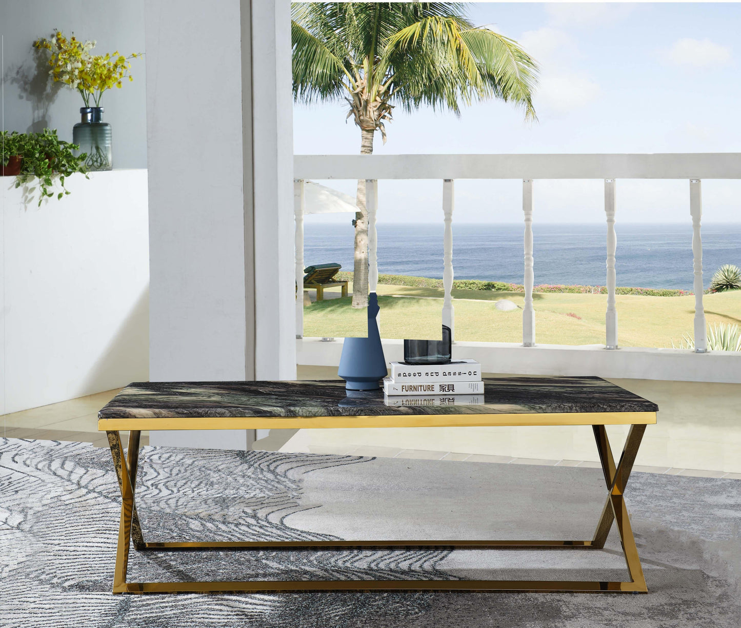 Ara Modern Style Marble Coffee Table with Metal Base - ATL FURNITURE