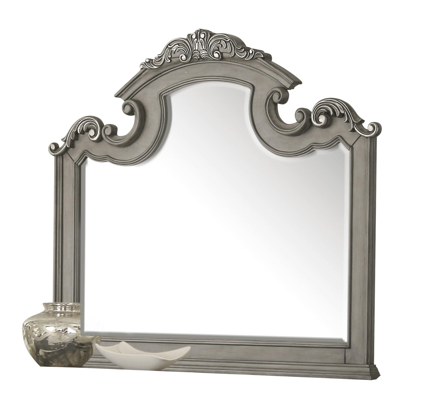 Silvy Transitional Style Mirror in Gray finish Wood - ATL FURNITURE