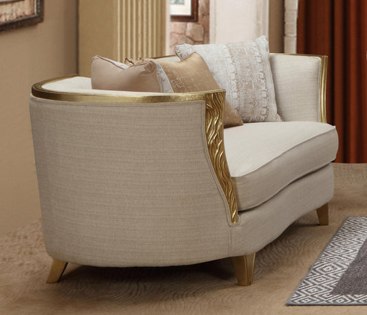 Cora Modern Style Beige Loveseat in Gold finish - ATL FURNITURE