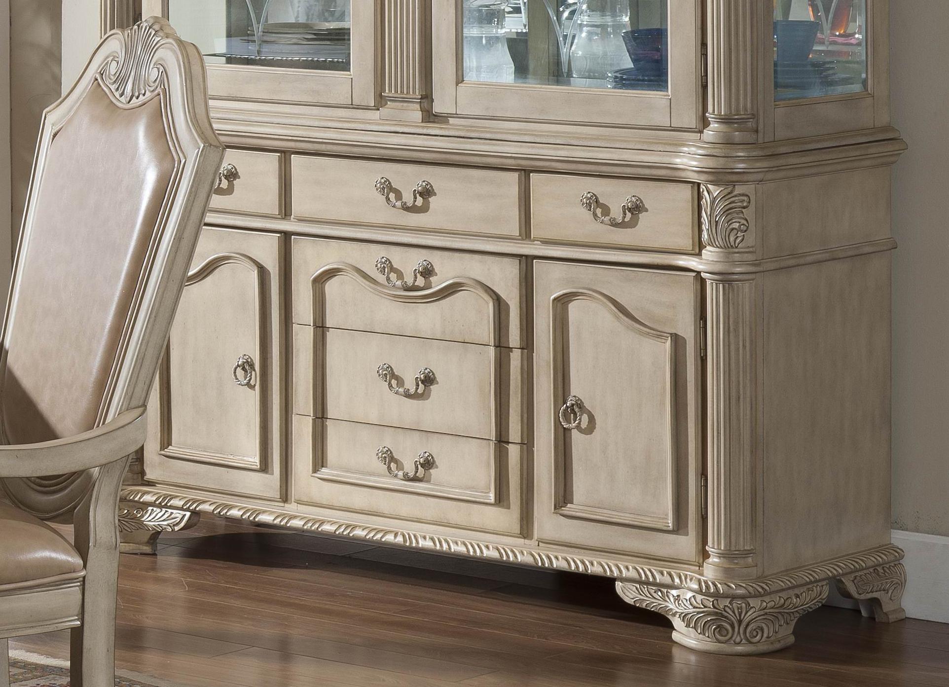 Veronica Antique White Traditional Style Dining Buffet in Champagne finish Wood - ATL FURNITURE