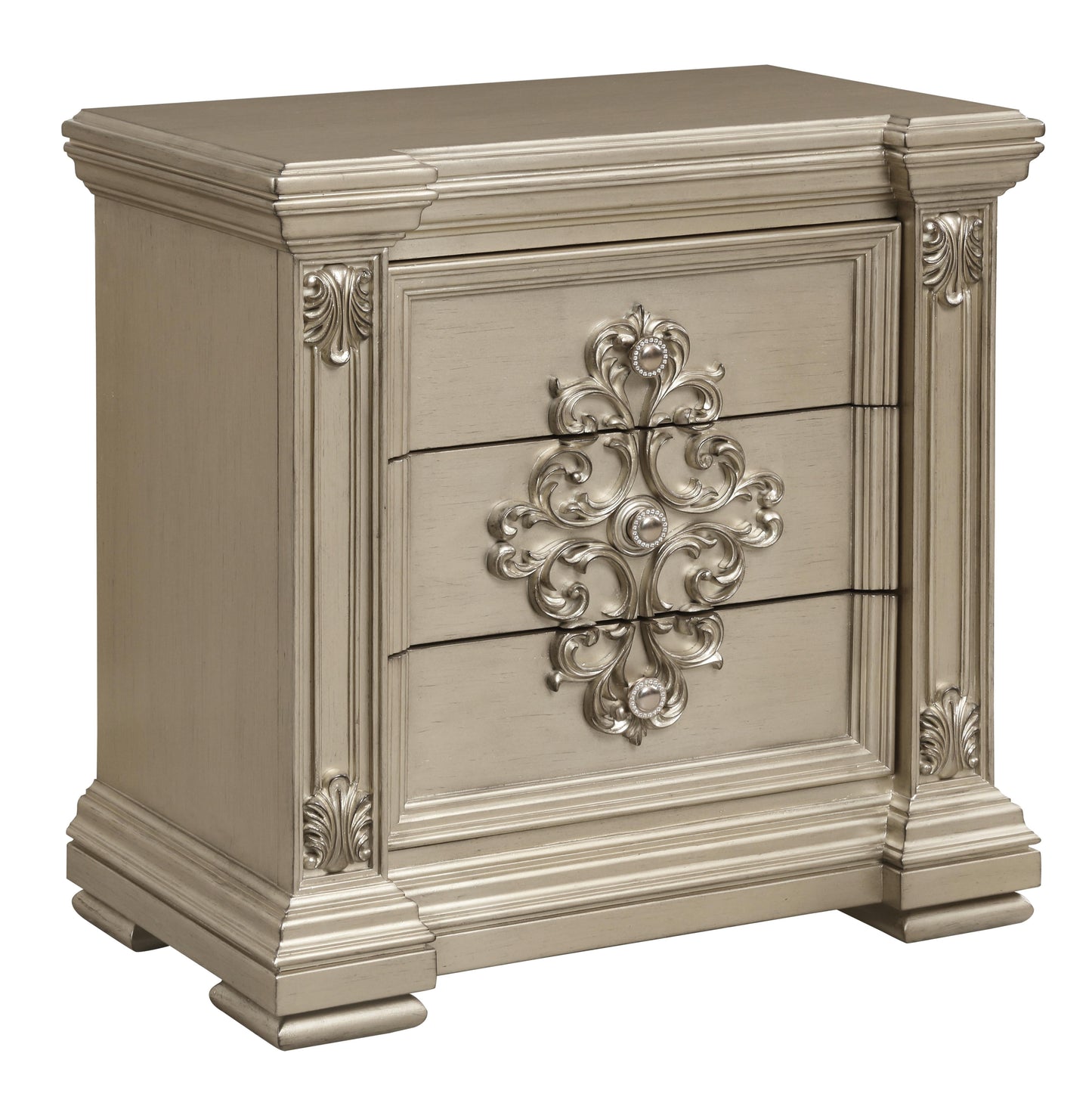 Alicia Transitional Style Nightstand in Beige finish Wood - ATL FURNITURE