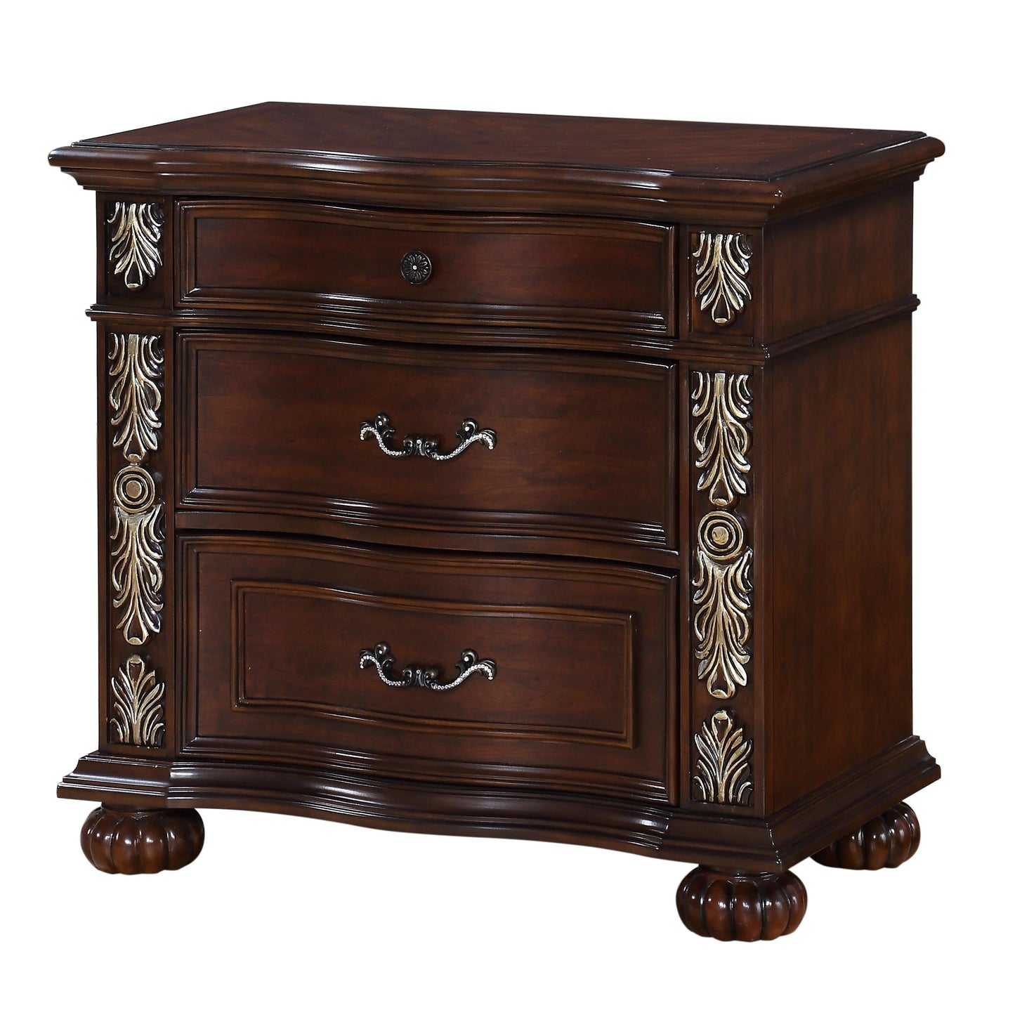 Rosanna Traditional Style Nightstand in Cherry finish Wood - ATL FURNITURE