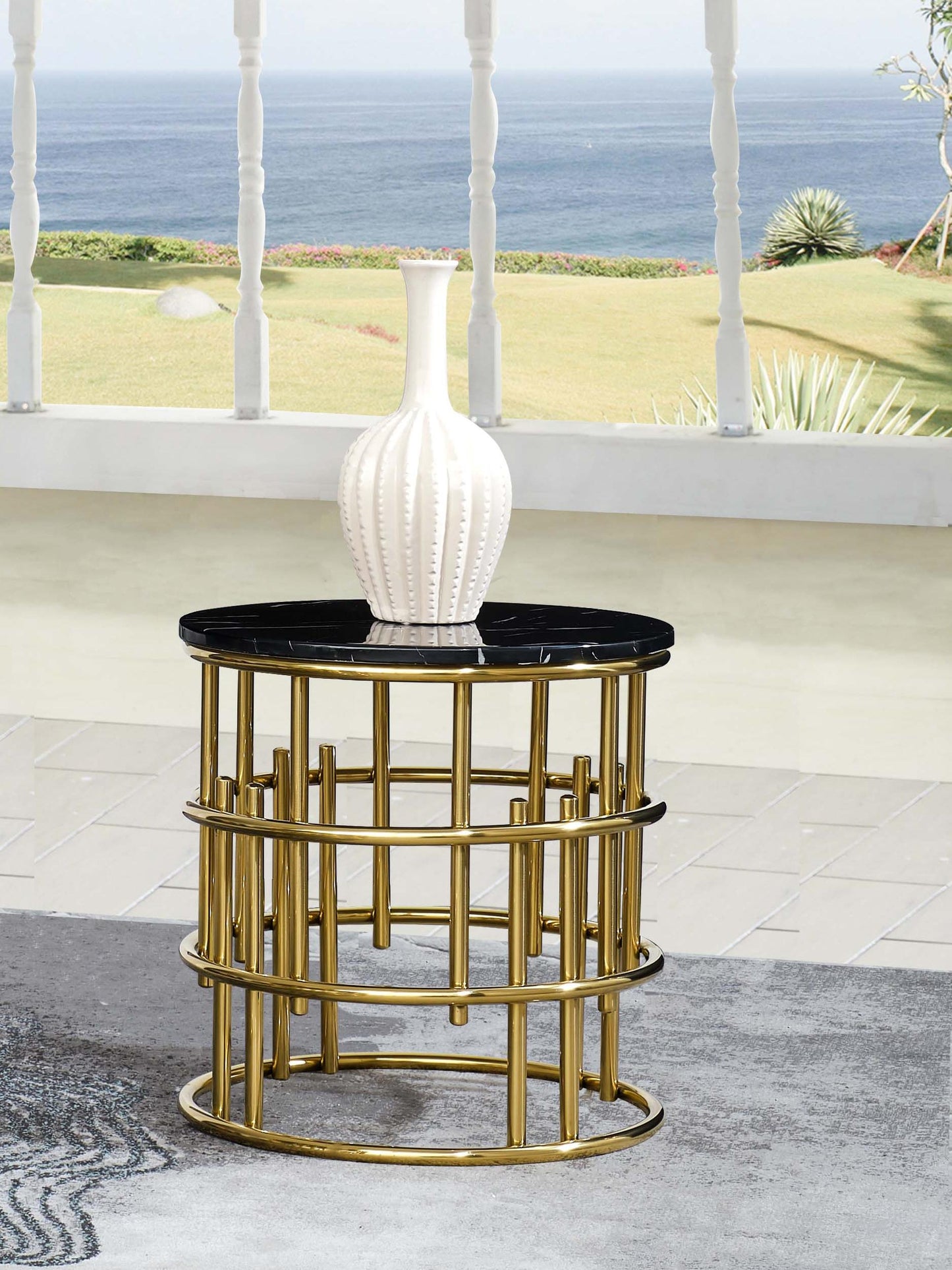 Talia Modern Style Marble End Table with Metal Base - ATL FURNITURE