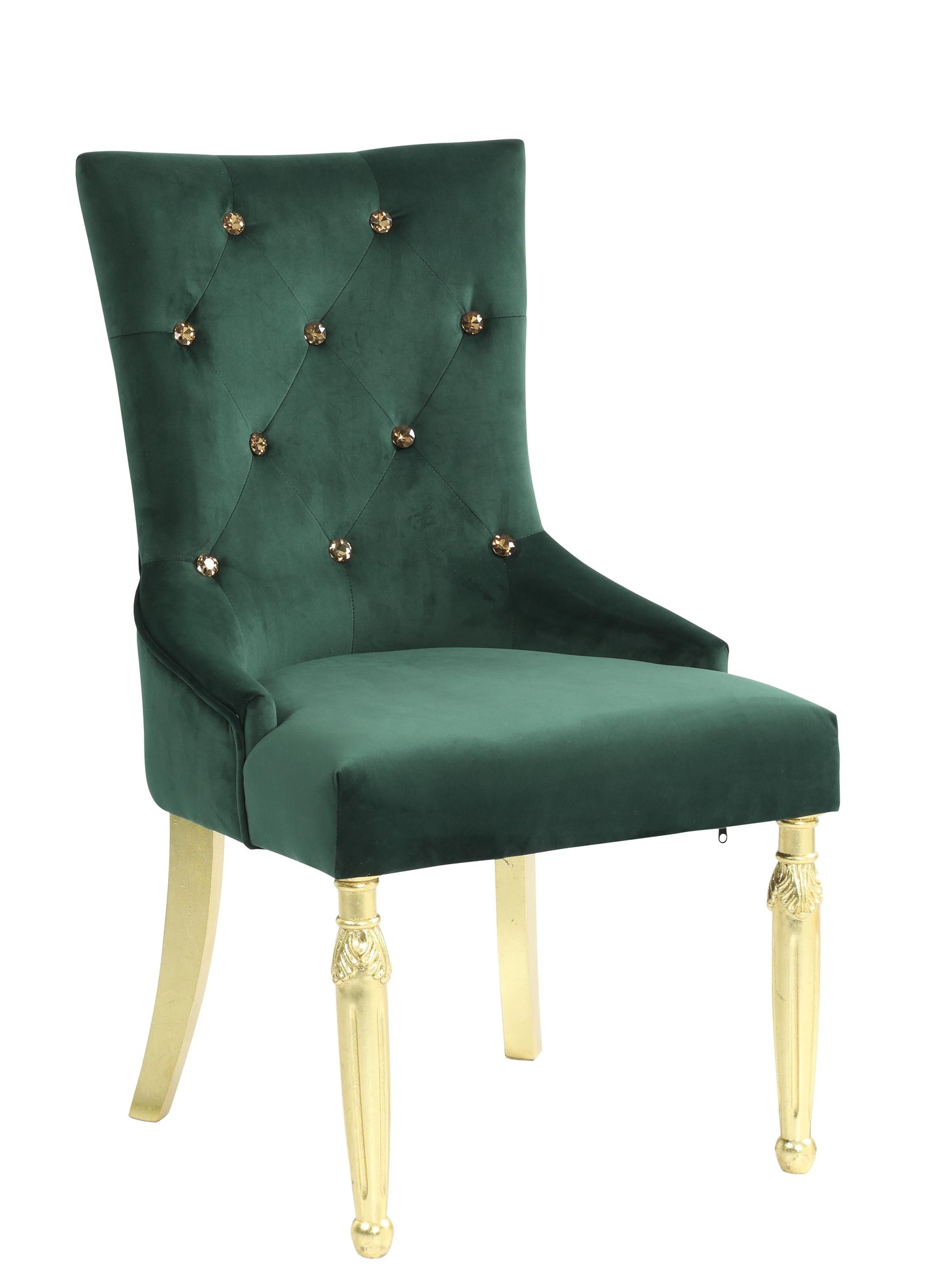 Queen Gold Modern Style Dining Chair in Green Velvet Fabric - ATL FURNITURE