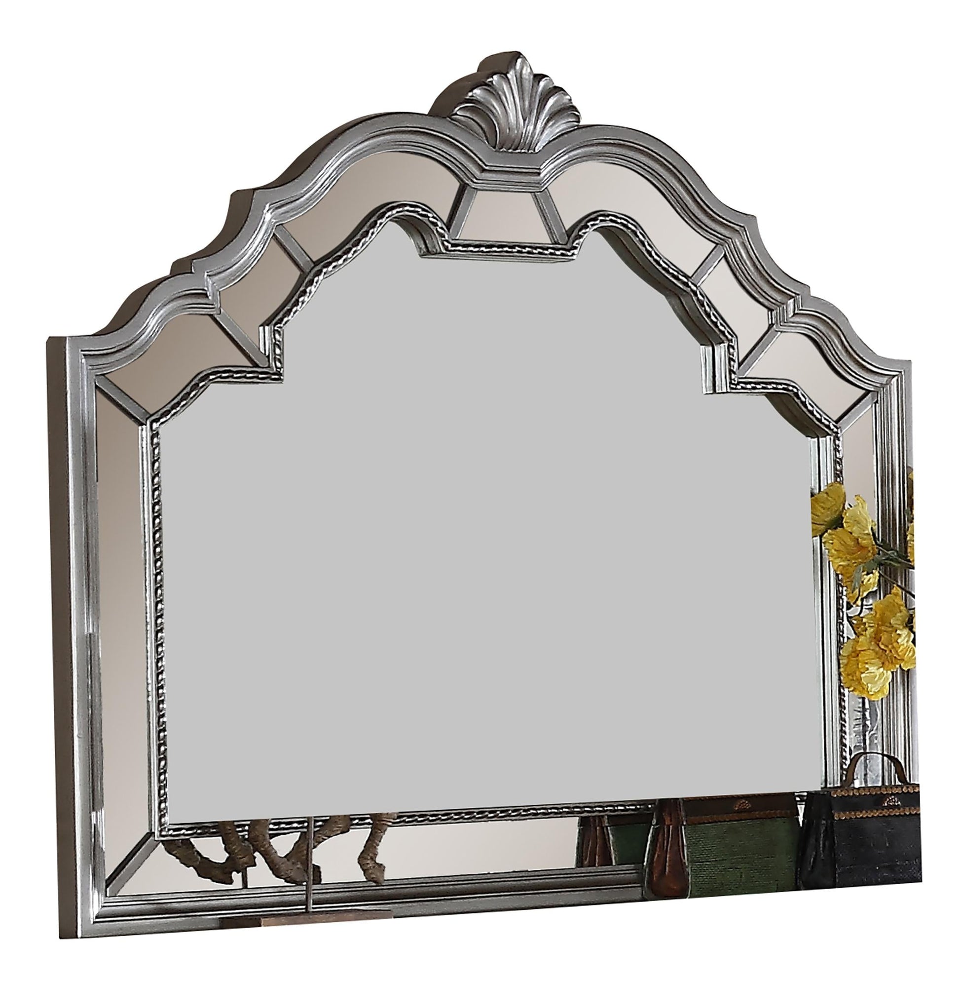 Pamela Transitional Style Mirror in Silver finish Wood - ATL FURNITURE