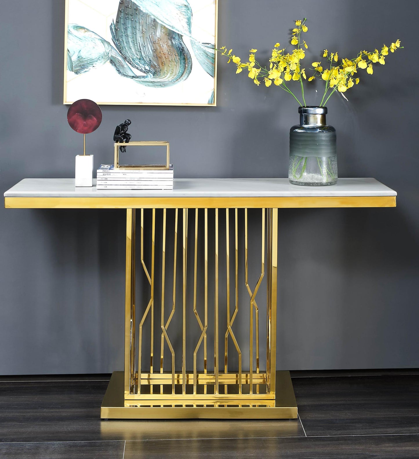 Pandora Modern Style Marble Console Table with Metal Base - ATL FURNITURE