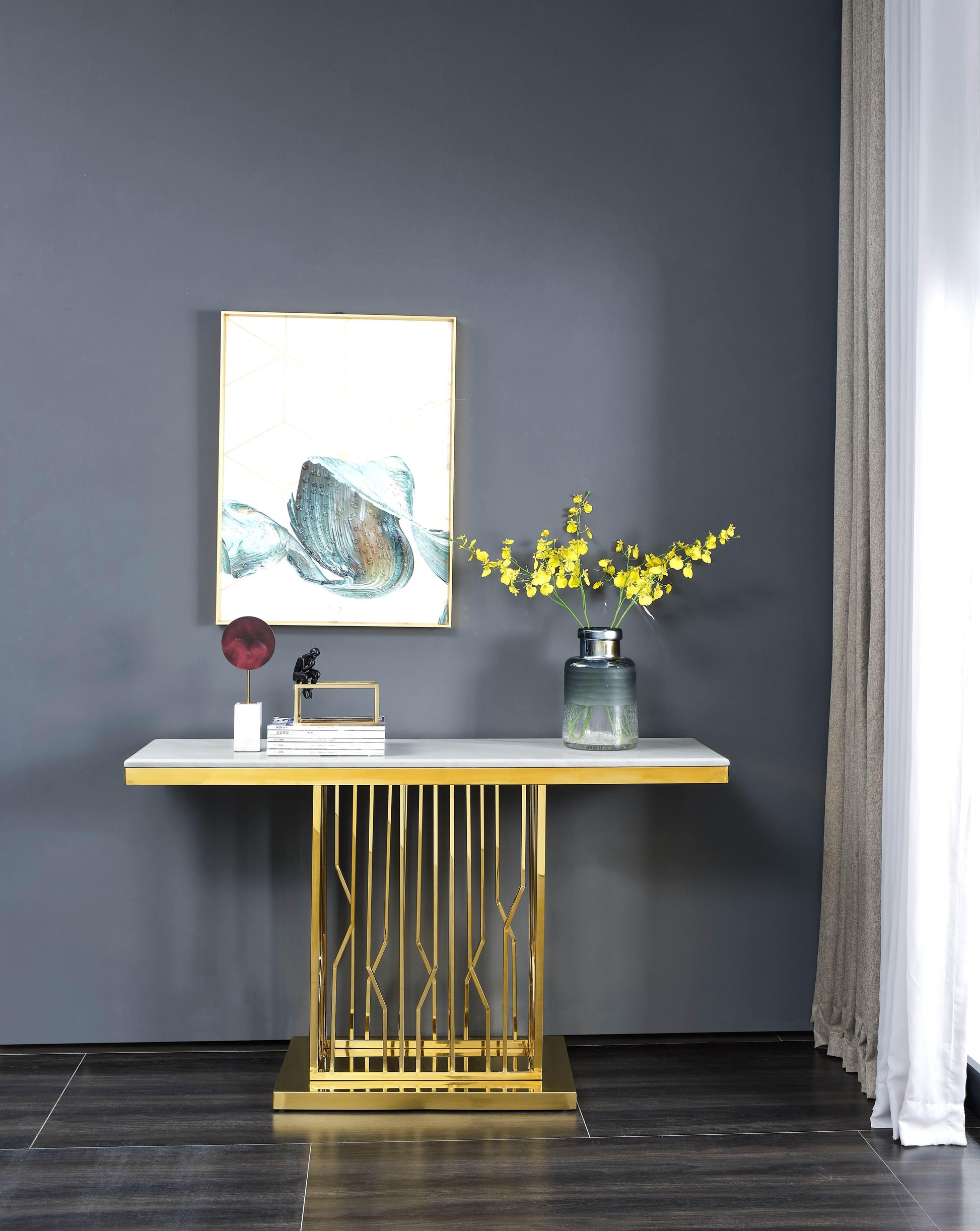 Pandora Modern Style Marble Console Table with Metal Base - ATL FURNITURE