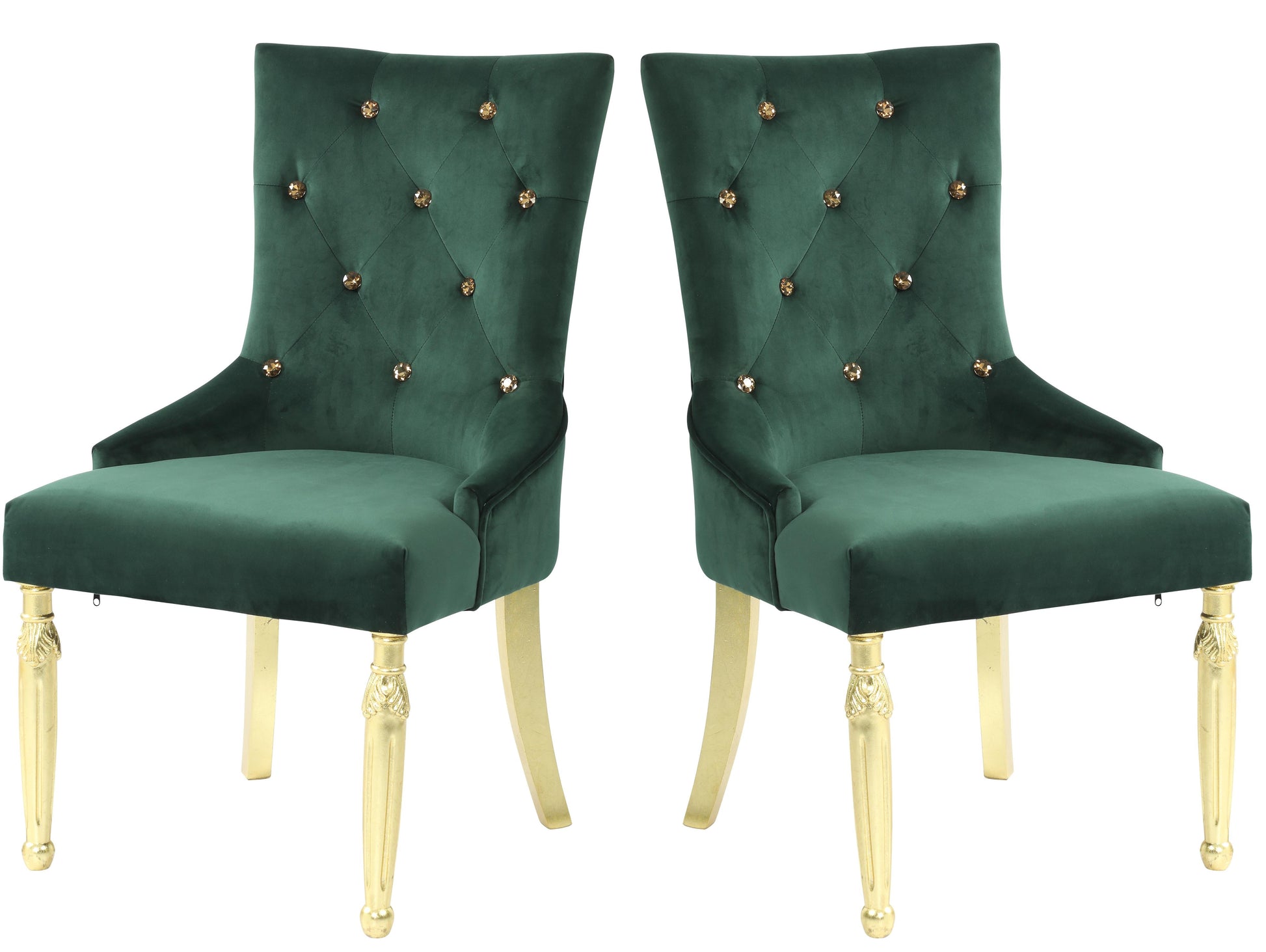 Queen Gold Modern Style Dining Chair in Green Velvet Fabric - ATL FURNITURE