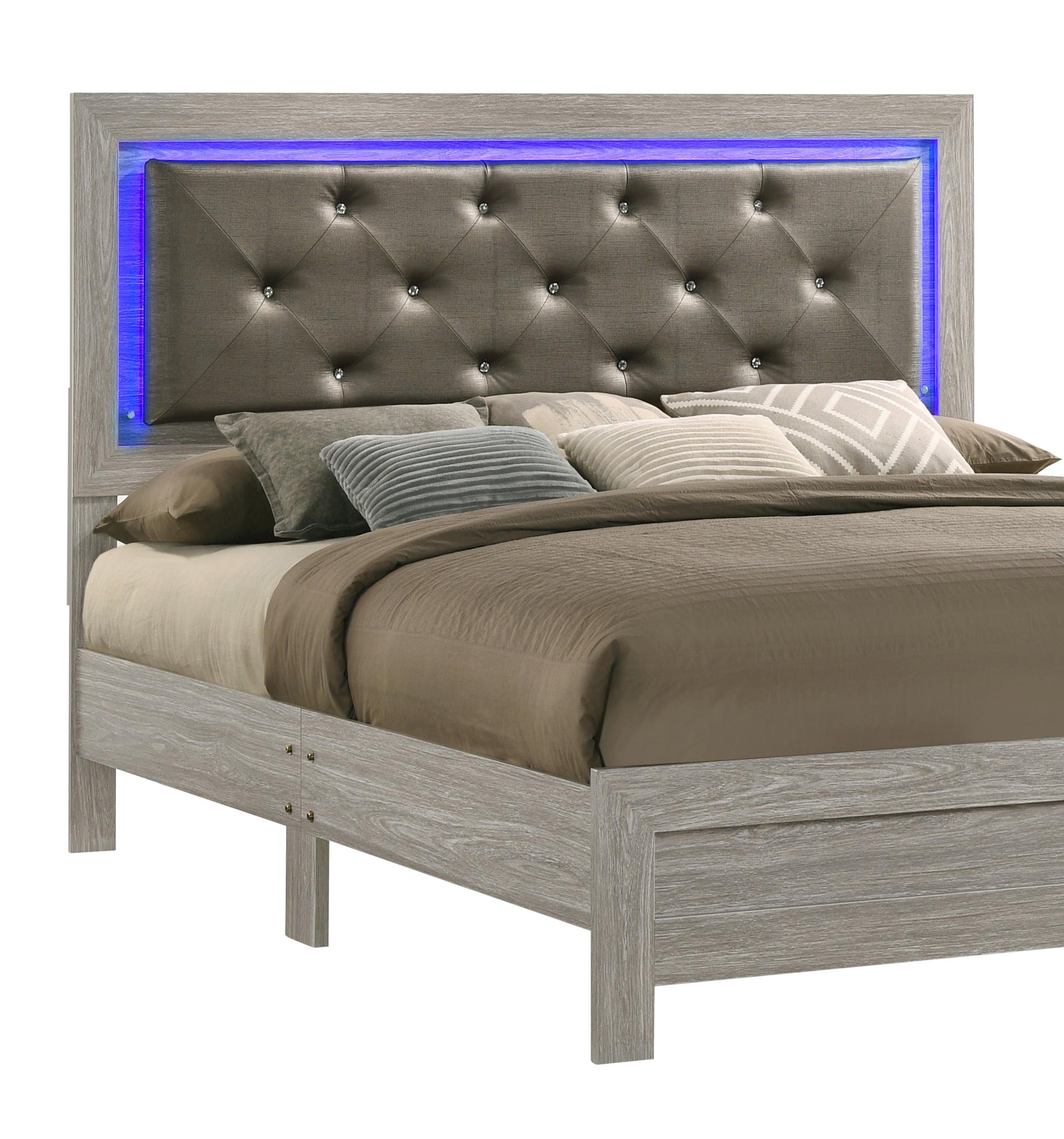 Yasmine White Modern Style King Bed in Gray finish Wood - ATL FURNITURE