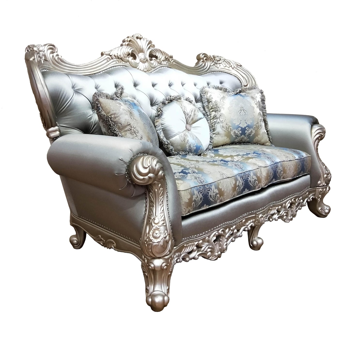 Ariel Transitional Style Loveseat in Silver finish Wood - ATL FURNITURE