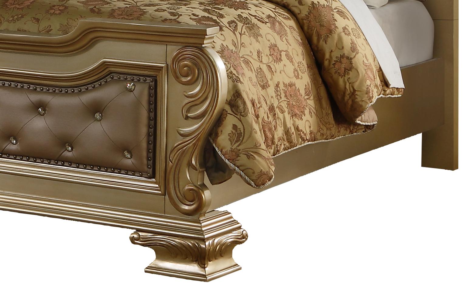 Miranda Transitional Style King Bed in Gold finish Wood - ATL FURNITURE