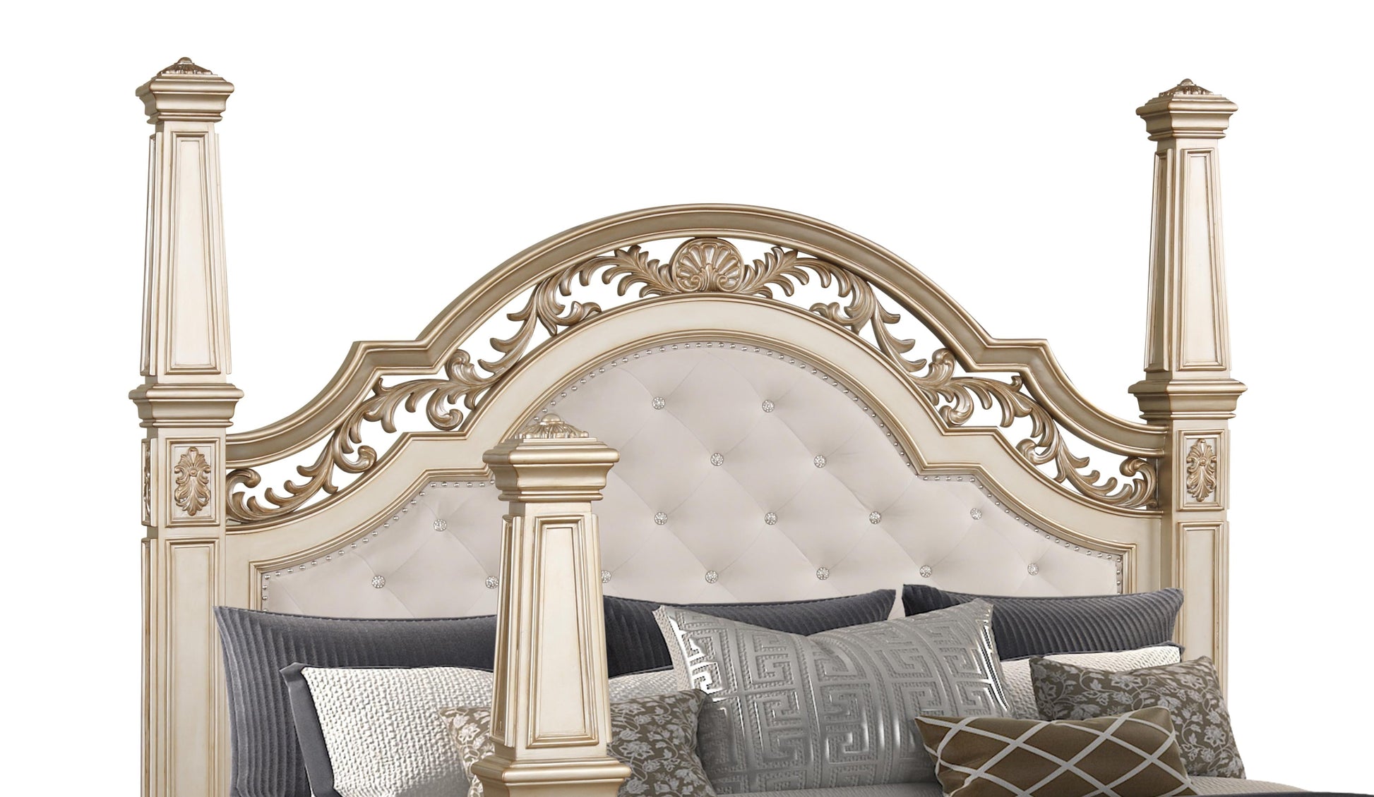 Valentina Traditional Style King Bed in Gold finish Wood - ATL FURNITURE