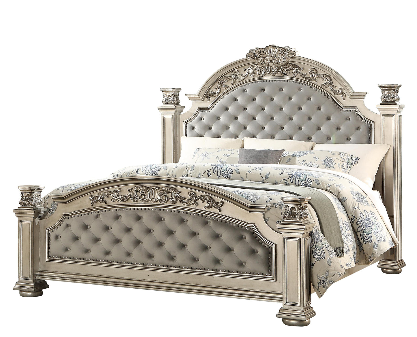 Platinum Traditional Style King Bed in Gold finish Wood - ATL FURNITURE