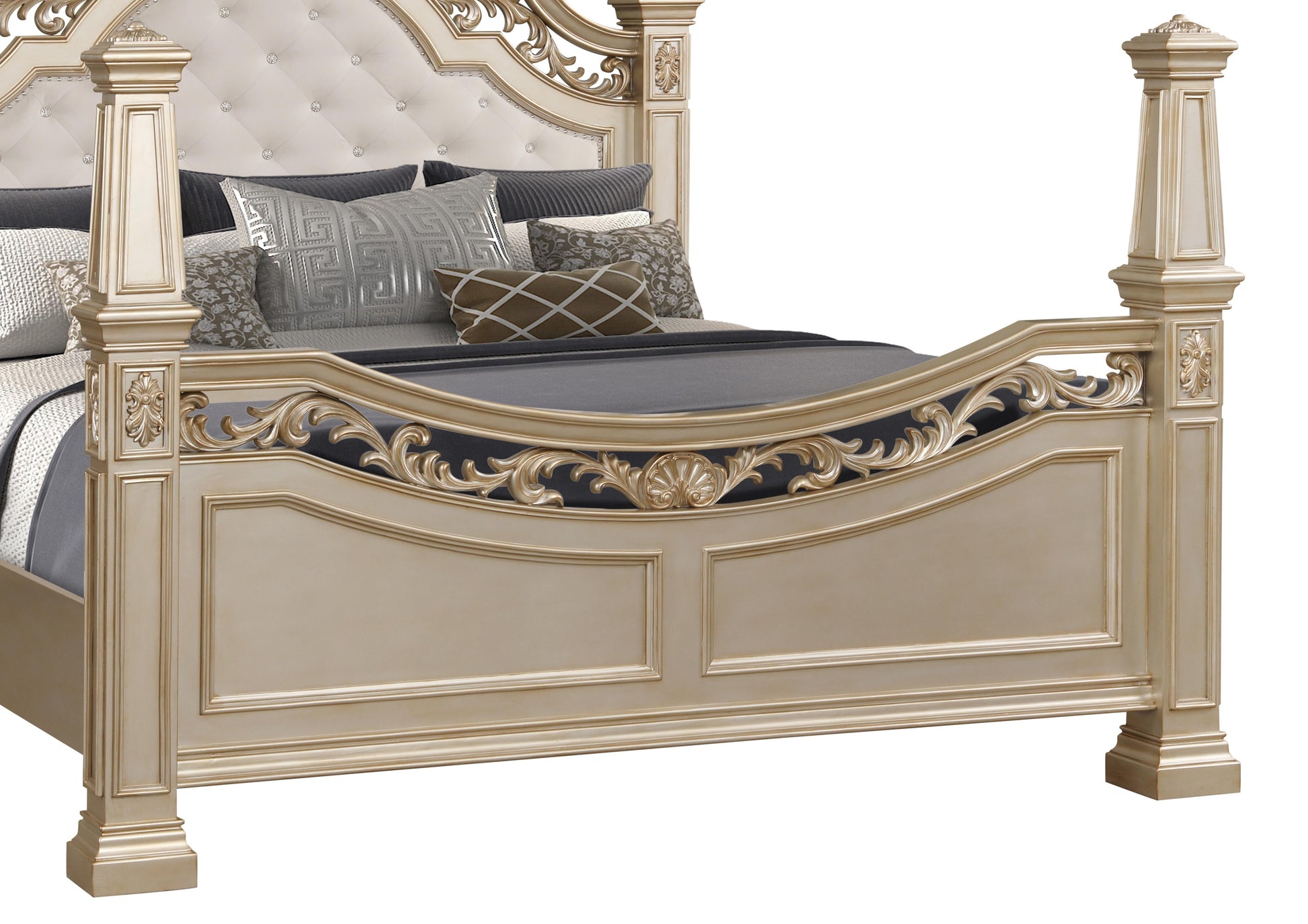 Valentina Traditional Style King Bed in Gold finish Wood - ATL FURNITURE