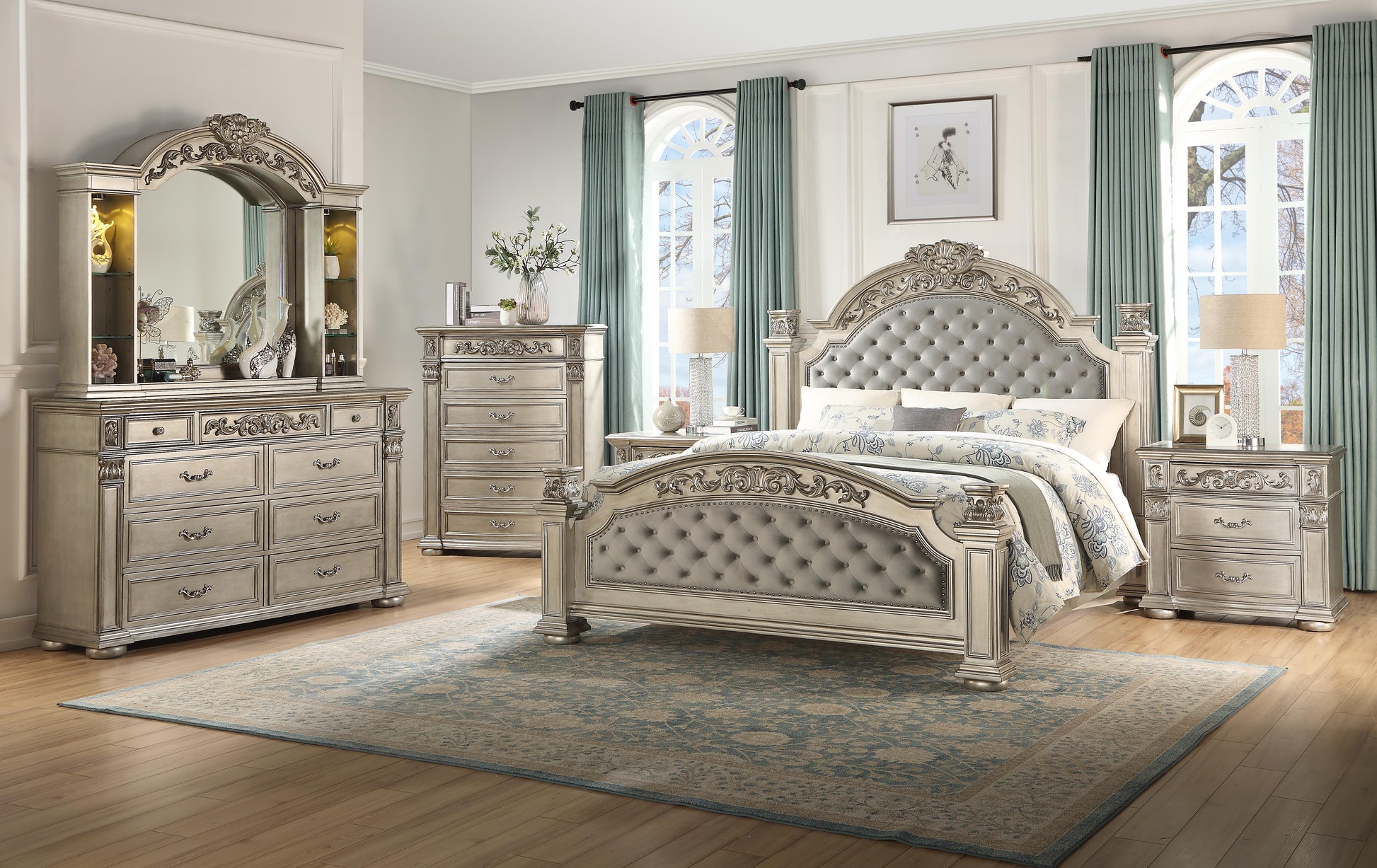 Platinum Traditional Style King Bed in Gold finish Wood - ATL FURNITURE