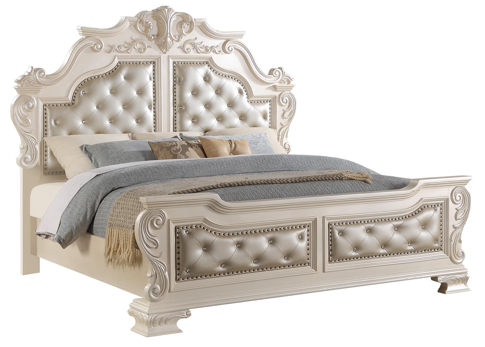 Victoria Traditional Style Queen Bed in Off-White finish Wood - ATL FURNITURE